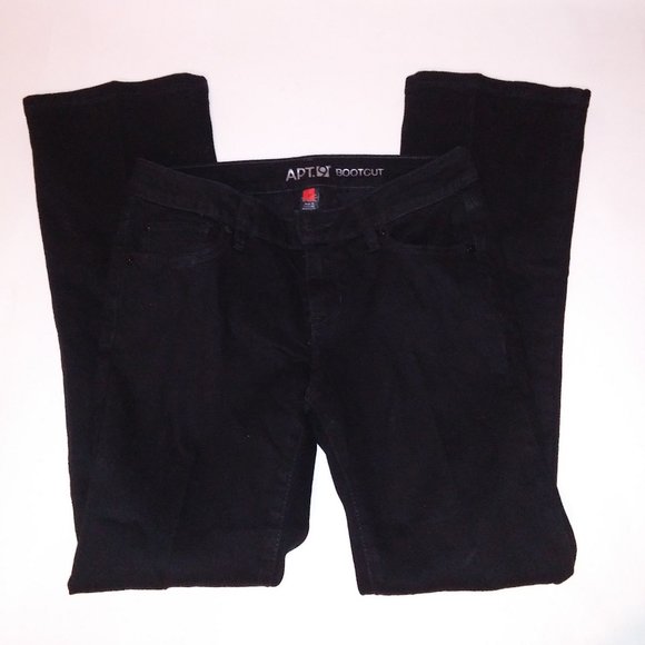Apt 9 Jeans Womens Size 4 Petite 4P Bootcut Solid Black Denim Waist 15" Inseam 3 - Picture 1 of 11
